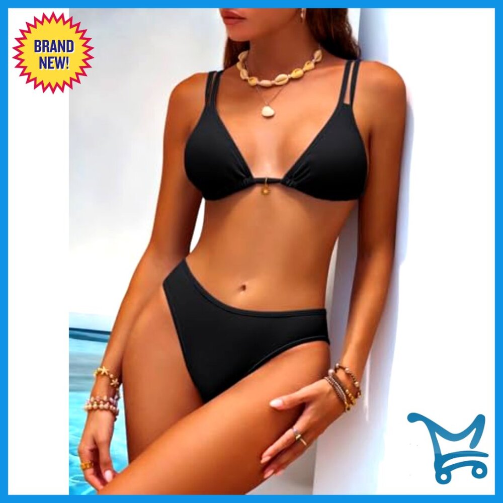 Women's Triangle Bikini Set Adjustable Straps Hig… - image 4